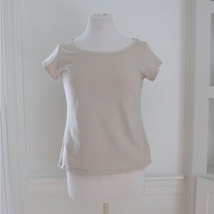 Eileen Fisher Short Sleeve Cream Top Medium Organic Cotton & Lycra